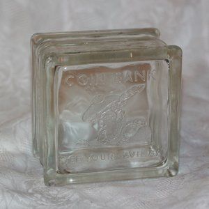 VTG Glass Block Coin Bank 4 3/4" x 4 3/4"